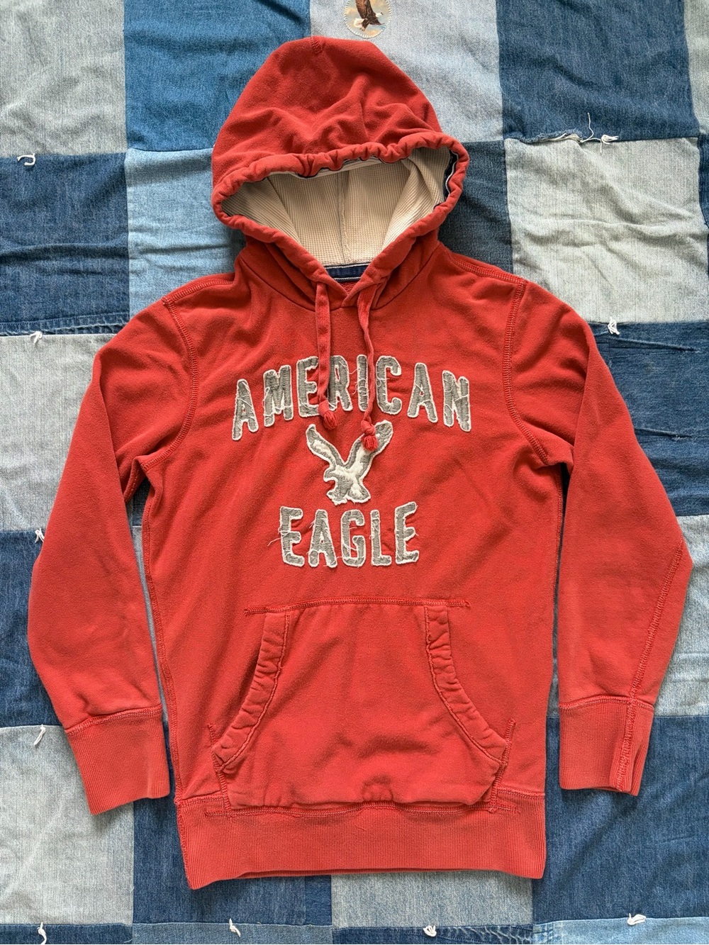 Y2K American Eagle Orange Hoodie Heavyweight Embroidered Logo Size XS